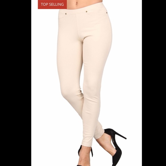 Lildy Pants - Lildy women’s solid beige denim jeggings